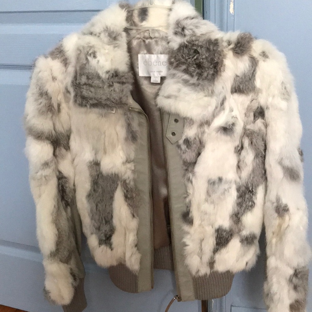 Rabbit fur jacket size small gray and white